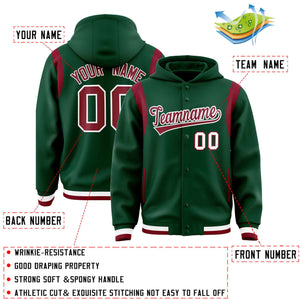 Custom Green Crimson Varsity Full-Snap Letterman Shoulder Color Block Hoodie Jacket