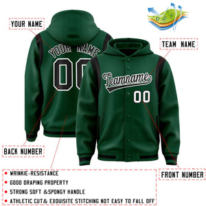 Custom Green Black Varsity Full-Snap Letterman Shoulder Color Block Hoodie Jacket