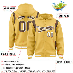 Custom Khaki Light Brown Varsity Full-Snap Letterman Shoulder Color Block Hoodie Jacket