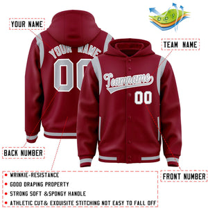 Custom Crimson Silver Varsity Full-Snap Letterman Shoulder Color Block Hoodie Jacket