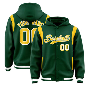 Custom Green Gold Varsity Full-Snap Letterman Shoulder Color Block Hoodie Jacket