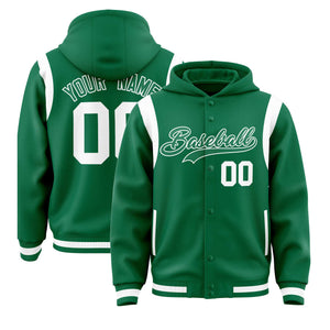 Custom Kelly Green Kelly Green Varsity Full-Snap Letterman Shoulder Color Block Hoodie Jacket