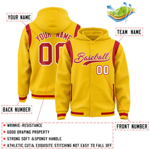 Custom Gold Red Varsity Full-Snap Letterman Shoulder Color Block Hoodie Jacket