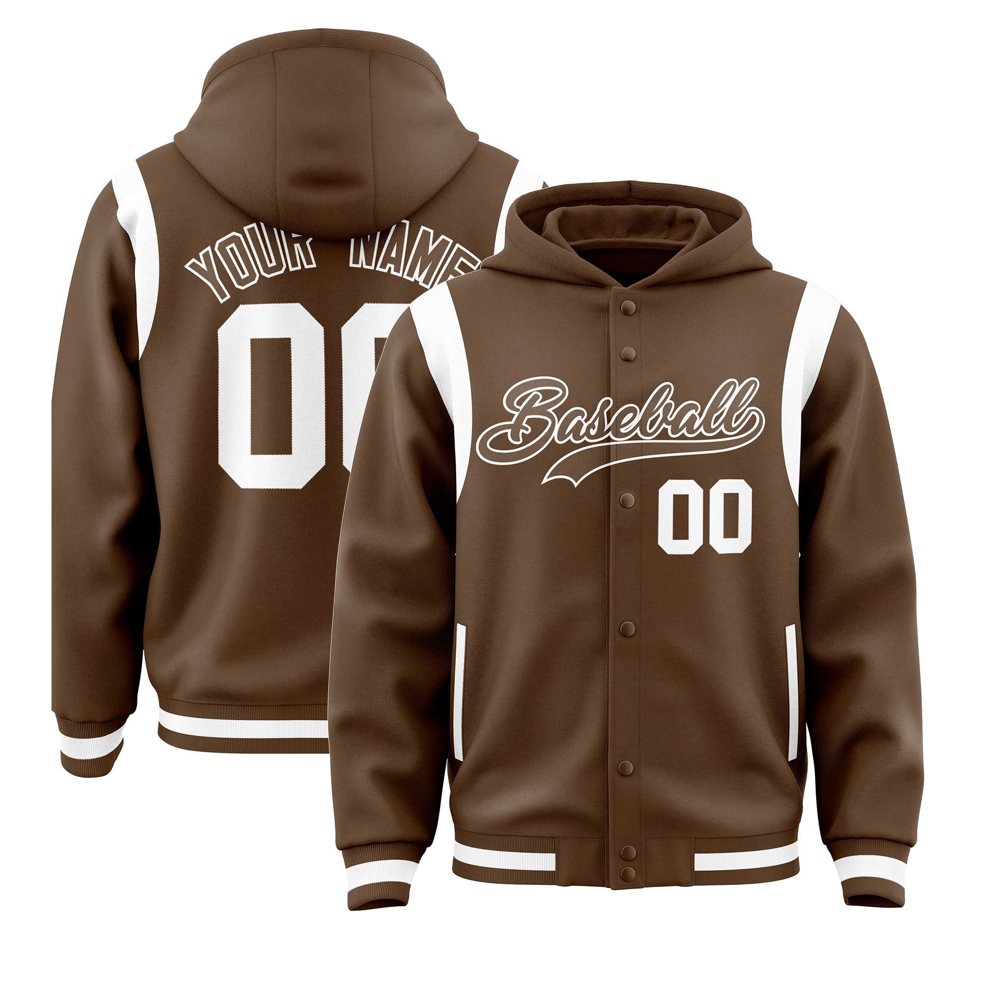 Custom Light Brown Light Brown Varsity Full-Snap Letterman Shoulder Color Block Hoodie Jacket