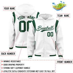 Custom White Green Varsity Full-Snap Letterman Shoulder Color Block Hoodie Jacket