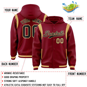 Custom Crimson Black Varsity Full-Snap Letterman Shoulder Color Block Hoodie Jacket