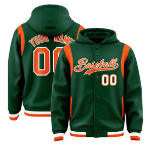 Custom Green Orange Varsity Full-Snap Letterman Shoulder Color Block Hoodie Jacket