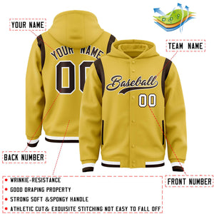 Custom Old Gold Brown Varsity Full-Snap Letterman Shoulder Color Block Hoodie Jacket