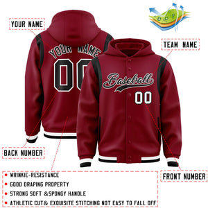 Custom Crimson Black Varsity Full-Snap Letterman Shoulder Color Block Hoodie Jacket