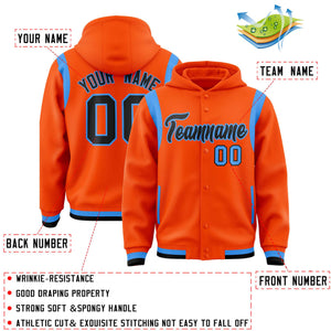 Custom Orange Black Varsity Full-Snap Letterman Shoulder Color Block Hoodie Jacket