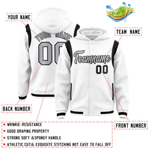 Custom White Silver Varsity Full-Snap Letterman Shoulder Color Block Hoodie Jacket