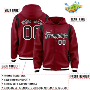 Custom Crimson Black Varsity Full-Snap Letterman Shoulder Color Block Hoodie Jacket