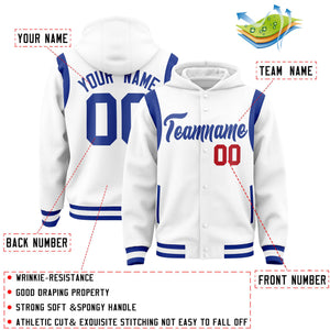 Custom White Royal Varsity Full-Snap Letterman Shoulder Color Block Hoodie Jacket