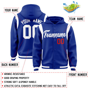 Custom Royal White Varsity Full-Snap Letterman Shoulder Color Block Hoodie Jacket