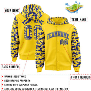 Custom Gold Royal-Cream Raglan Sleeves Varsity Full-Snap Letterman Camo Hoodie Jacket