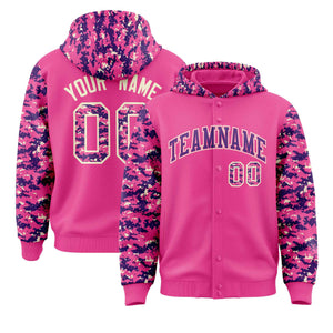 Custom Pink Purple-Cream Raglan Sleeves Varsity Full-Snap Letterman Camo Hoodie Jacket