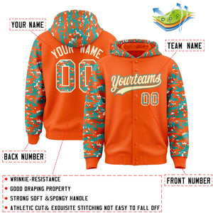 Custom Orange Aqua-Cream Raglan Sleeves Varsity Full-Snap Letterman Camo Hoodie Jacket