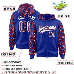 Custom Royal Red-White Raglan Sleeves Varsity Full-Snap Letterman Camo Hoodie Jacket