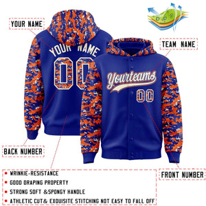 Custom Royal Orange-Cream Raglan Sleeves Varsity Full-Snap Letterman Camo Hoodie Jacket