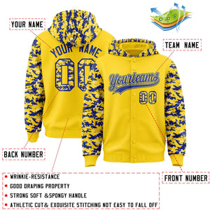 Custom Gold Royal-Cream Raglan Sleeves Varsity Full-Snap Letterman Camo Hoodie Jacket