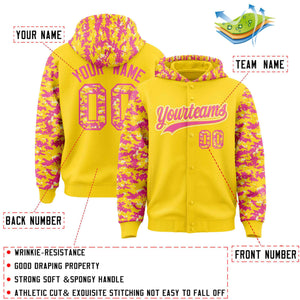 Custom Gold Pink-Cream Raglan Sleeves Varsity Full-Snap Letterman Camo Hoodie Jacket