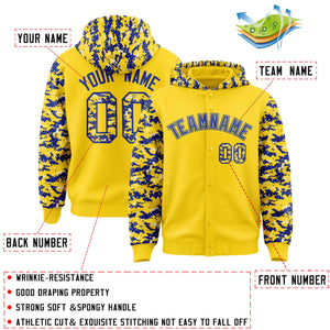 Custom Gold Royal-Cream Raglan Sleeves Varsity Full-Snap Letterman Camo Hoodie Jacket