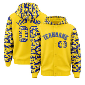 Custom Gold Royal-Cream Raglan Sleeves Varsity Full-Snap Letterman Camo Hoodie Jacket