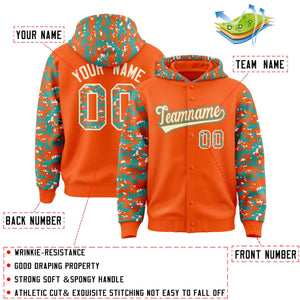 Custom Orange Aqua-Cream Raglan Sleeves Varsity Full-Snap Letterman Camo Hoodie Jacket