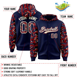 Custom Navy Red-Cream Raglan Sleeves Varsity Full-Snap Letterman Camo Hoodie Jacket