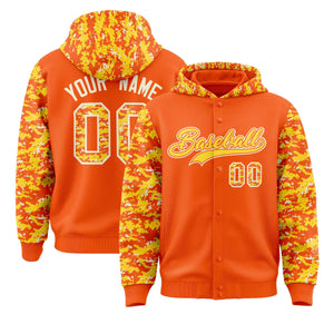 Custom Orange Gold-Cream Raglan Sleeves Varsity Full-Snap Letterman Camo Hoodie Jacket