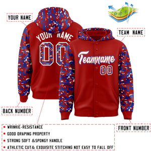 Custom Red Royal-White Raglan Sleeves Varsity Full-Snap Letterman Camo Hoodie Jacket