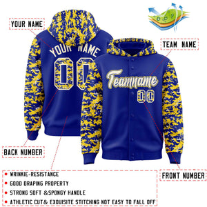 Custom Royal Gold-Cream Raglan Sleeves Varsity Full-Snap Letterman Camo Hoodie Jacket