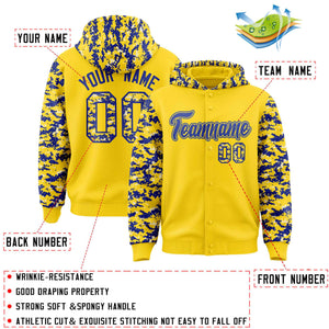 Custom Gold Royal-Cream Raglan Sleeves Varsity Full-Snap Letterman Camo Hoodie Jacket