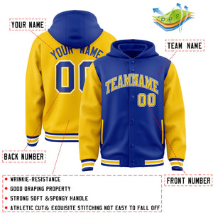 Custom Royal Gold Raglan Sleeves Varsity Full-Snap Letterman Two Tone Hoodie Jacket