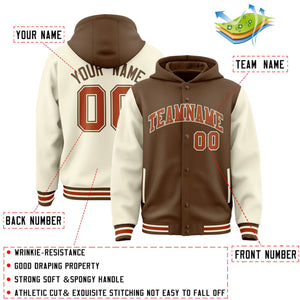 Custom Light Brown Cream Raglan Sleeves Varsity Full-Snap Letterman Two Tone Hoodie Jacket