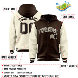 Custom Brown Cream Raglan Sleeves Varsity Full-Snap Letterman Two Tone Hoodie Jacket