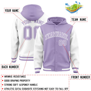 Custom Light Purple White Raglan Sleeves Varsity Full-Snap Letterman Two Tone Hoodie Jacket