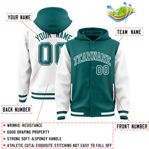 Custom Aqua White Raglan Sleeves Varsity Full-Snap Letterman Two Tone Hoodie Jacket