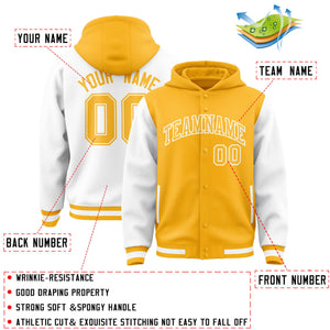 Custom Gold White Raglan Sleeves Varsity Full-Snap Letterman Two Tone Hoodie Jacket