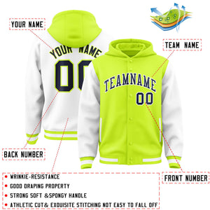 Custom Neon Green White Raglan Sleeves Varsity Full-Snap Letterman Two Tone Hoodie Jacket