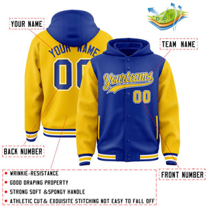 Custom Royal Gold Raglan Sleeves Varsity Full-Snap Letterman Two Tone Hoodie Jacket