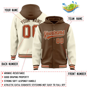 Custom Light Brown Cream Raglan Sleeves Varsity Full-Snap Letterman Two Tone Hoodie Jacket