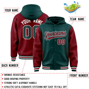 Custom Midnight Green Crimson Raglan Sleeves Varsity Full-Snap Letterman Two Tone Hoodie Jacket