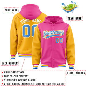 Custom Pink Gold Raglan Sleeves Varsity Full-Snap Letterman Two Tone Hoodie Jacket