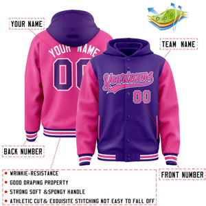 Custom Purple Pink Raglan Sleeves Varsity Full-Snap Letterman Two Tone Hoodie Jacket