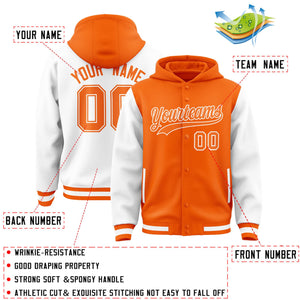 Custom Orange White Raglan Sleeves Varsity Full-Snap Letterman Two Tone Hoodie Jacket