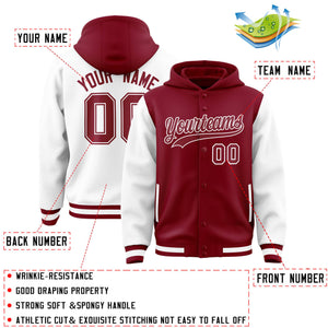 Custom Crimson White Raglan Sleeves Varsity Full-Snap Letterman Two Tone Hoodie Jacket