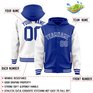 Custom Royal White Raglan Sleeves Varsity Full-Snap Letterman Two Tone Hoodie Jacket