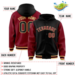 Custom Khaki Crimson Raglan Sleeves Varsity Full-Snap Letterman Two Tone Hoodie Jacket