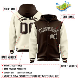 Custom Brown Cream Raglan Sleeves Varsity Full-Snap Letterman Two Tone Hoodie Jacket